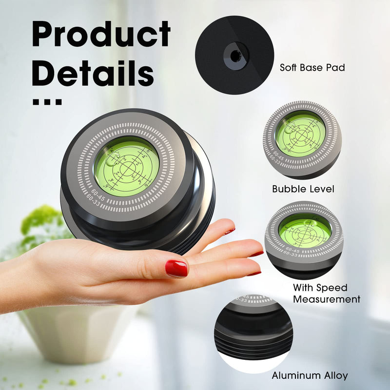 Record Weight Stabilizer,60Hz Vinyl Turntable Clamp, 60HZ 280g LP Disc Stabilizer Turntable Disc with Bubble Leveling for Vibration Balanced (Black,60HZ)