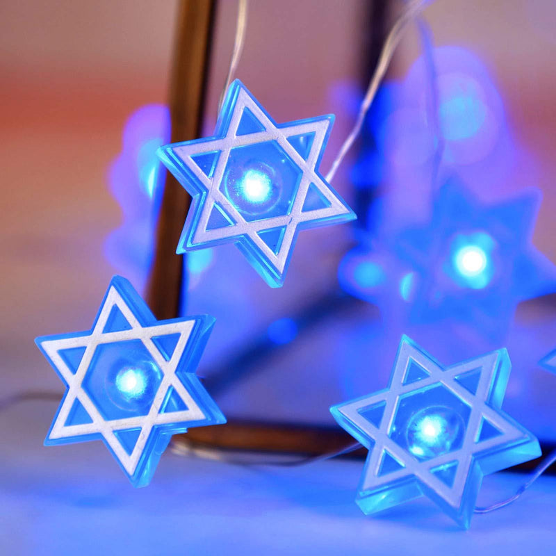 Star of David Fairy String Lights, 10 ft 30 LEDs, Battery USB Powered with Remote Control, Hexagram Magen Star for Jewish Judaism Hanukkah Chanukah Passover Shabbat Ornament Decor Star of David
