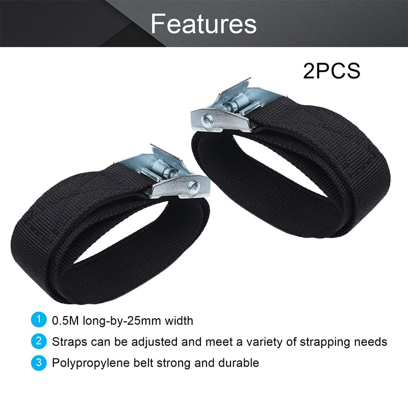 MroMax 0.98" Width x 1.64ft Length Lashing Straps Polypropylene Cam Buckle Lashing Straps 250Kg Load Cargo Tie Down Strap 25mm x 0.5m for Moving Cargo Black Tone 2Pcs 0.8m