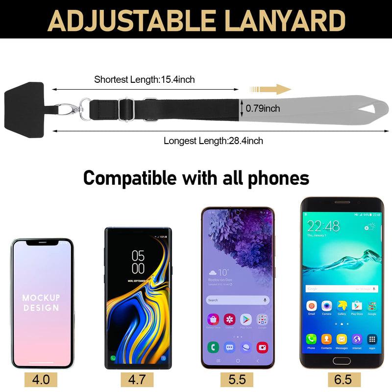 5 Pieces Phone Lanyard Universal Adjustable Neck Straps with Phone Pads Phone Lanyard Crossbody for Phone Case Keys ID Compatible with iPhone and Most Smartphones (Black, Solid Pattern) Black, Solid Pattern