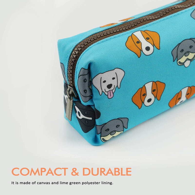 French Bulldog Pencil Case Capacity Canvas Pen Bag Pouch Stationary Case Makeup Cosmetic Bag Gadget Box Blue