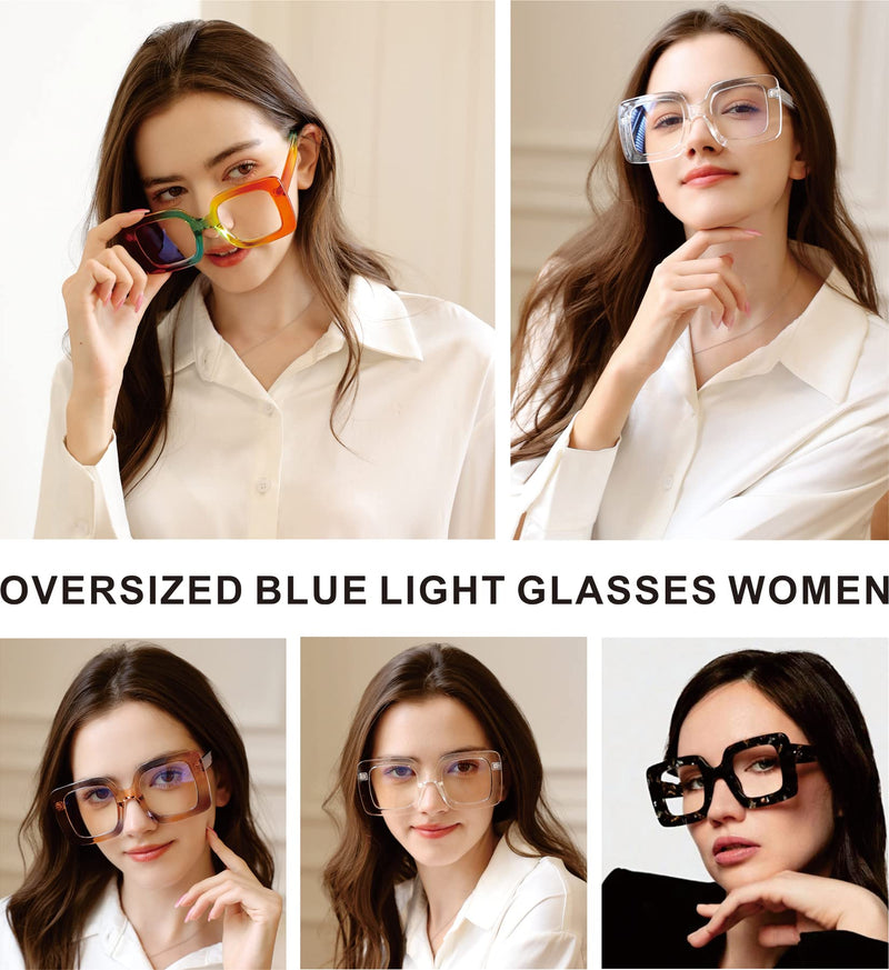 MACJERO Oversized Fashion Square Blue Light Blocking Glasses for Women Computer Eyeglasses Anti Glare Eyestrain Black