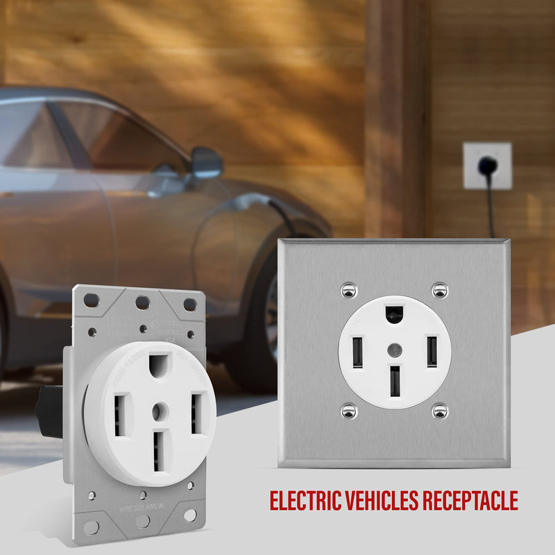 ENERLITES 50 Amp Receptacle Outlet | NEMA 14-50R, for Electric Vehicles, Welding, Electrical Ranges, Indoor/Outdoor, 3-Pole, 4 Wire (8, 6, 4 AWG) | 125/250V, 66500-W, 2 Pack - White 50A-White, 2 Pack