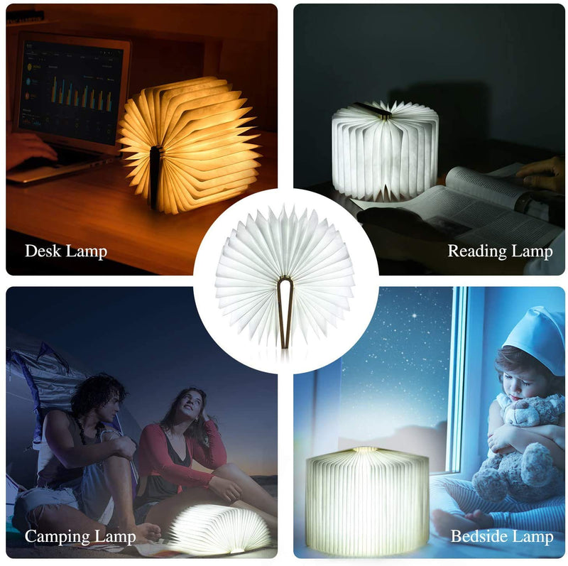 Wooden Book Lamp, Novel Folding Book Lamp Night Light, White Light Yellow Light Warm Yellow Light Color Change with USB, 360° Folding Lamp Suitable for Home and Office