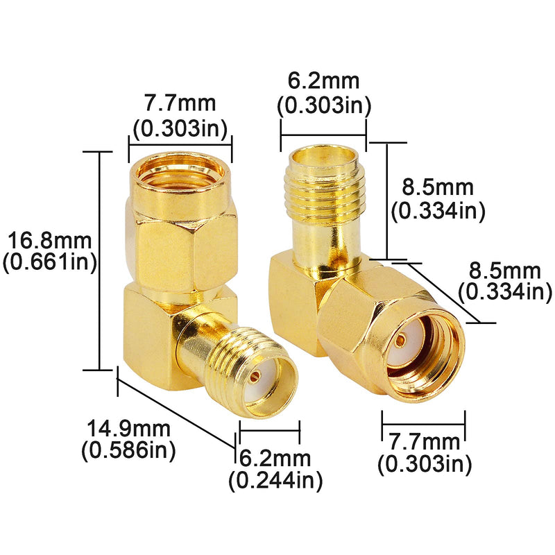 BOOBRIE SMA Female to RP SMA Male 90-Degree Adapter 2PCS
