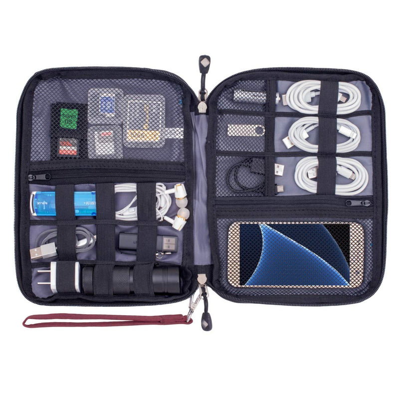 Travel Cable Organizer Bag Waterproof Portable Electronic Organizer for USB Cable Cord Phone Charger Headset Wire SD Card,5pcs Cable Ties Red
