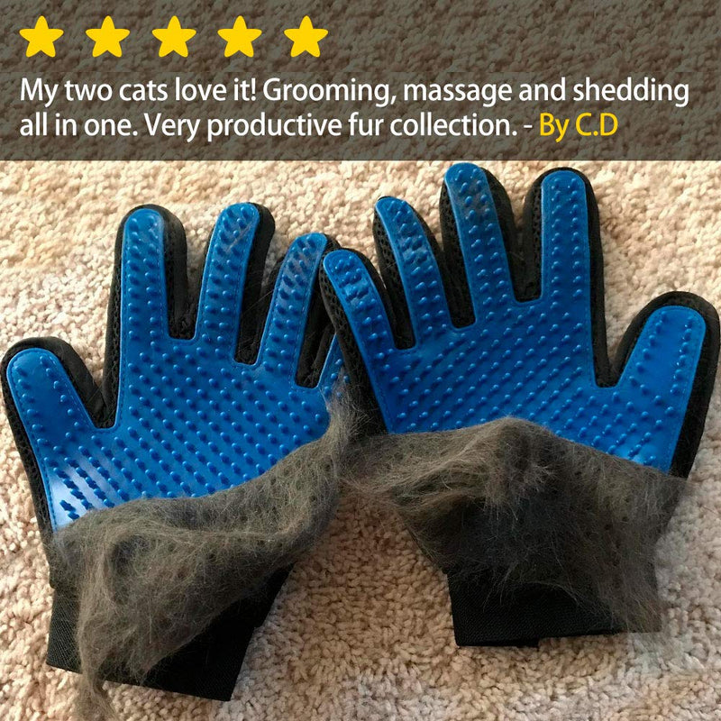 [Upgrade Version] Pet Grooming Glove - Gentle Deshedding Brush Glove - Efficient Pet Hair Remover Mitt - Enhanced Five Finger Design - Perfect for Dog & Cat with Long & Short Fur - 1 Pair 1 Pair (Blue) - Upgrade Version