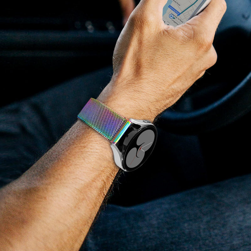 3 Packs Soft Metal Milanese Samsung Watch 4/5 Band, Mesh Loop 20mm Super Breathable & Comfortable band, Compatible with Samsung Galaxy Watch 5/Watch 5 Pro/Galaxy Watch 4/Active 2/ Watch 3 41mm Black / Colorful / Silver