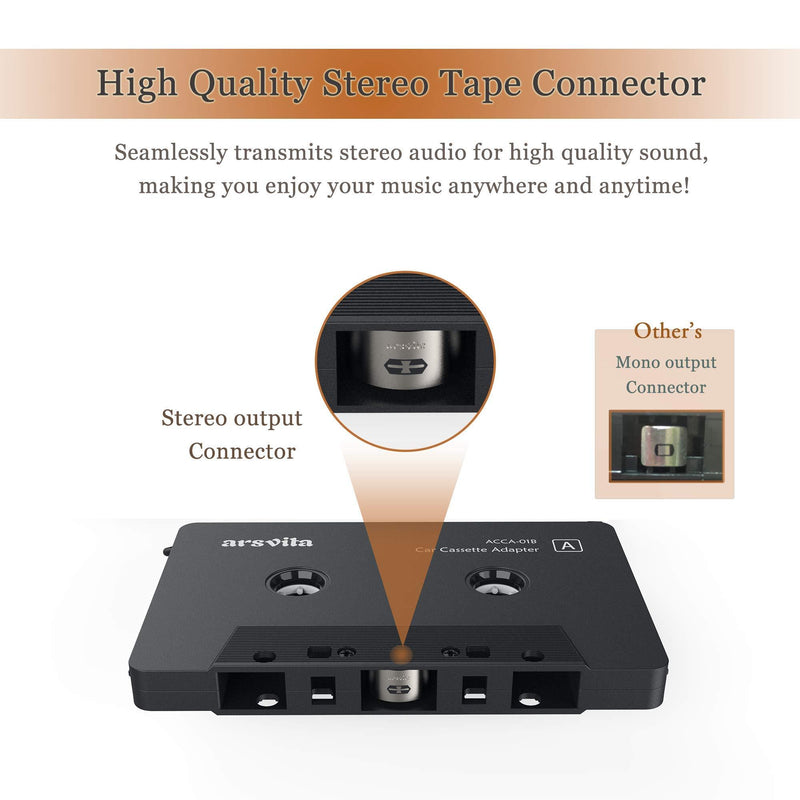 Arsvita Car Audio Cassette to Aux Adapter , 3.5 MM Auxillary Cable Tape Adapter