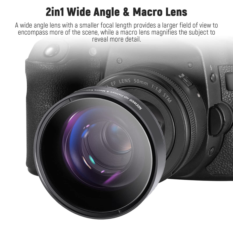 NEEWER 49mm 0.43X HD 2 in 1 Ultra Wide Angle & Macro Lens, 18mm Focus Compatible with Canon EOS Kiss M2 EOS RP EOS R10, Extra 40.5-49mm Adapter Ring Needed for Sony ZV-E10 A6400 A7 IV Nikon Z50, LS-20