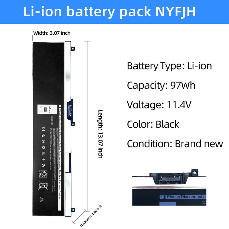 NBULBL NYFJH 11.4V 97Wh Laptop Battery Replacement for Dell Precision 7530 7730 7540 7740 Series Laptop P34E P34E001 P34E002 P74F P74F001 P74F002 5TF10 0WMRC GW0K9 0NYFJH