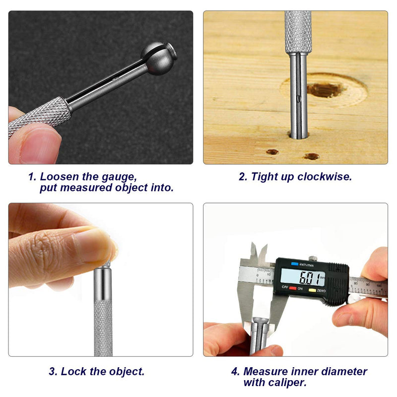 UKCOCO 4pcs Small Hole Gauge Set Telescoping Full Round Spherical Shaped Hardened Bore Gauge