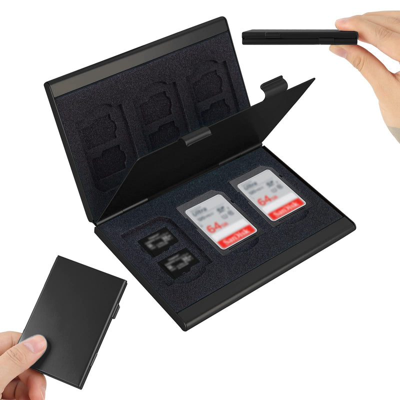 SD Card Holder, SD Card Case,LAVILI CF Memory Card Holder Case Aluminum Alloy Hard Shell, Double-Layer Capacity for 6SD Cards and 12 TF Cards Black Color