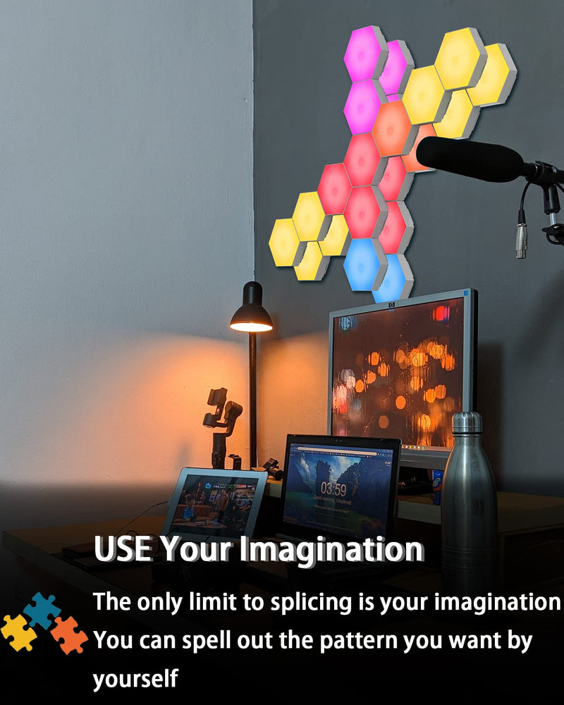 Hexagon Lights, Touch-Sensitive Hexagon Wall Lights, Hexagon Lights for Wall Led with Remote and USB Power Supply, Spliceable LED Light Wall Panels Gift for Kids, Adults（6 Packs）