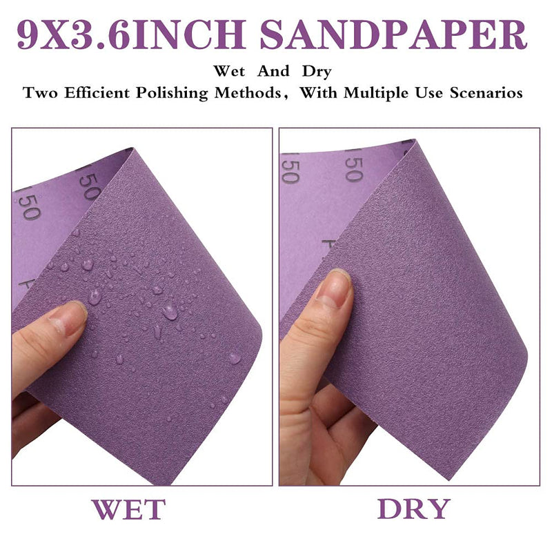 Sandpaper 120 to 3000 Grit,Wet Dry Sanding Sheets,High Performance Ceramic Abrasive Sand Paper for Wood Furniture Finishing,Metal Grinding,Automotive Polishing,9 x 3.6 Inch,Purple,60PCS 120-3000 Grit