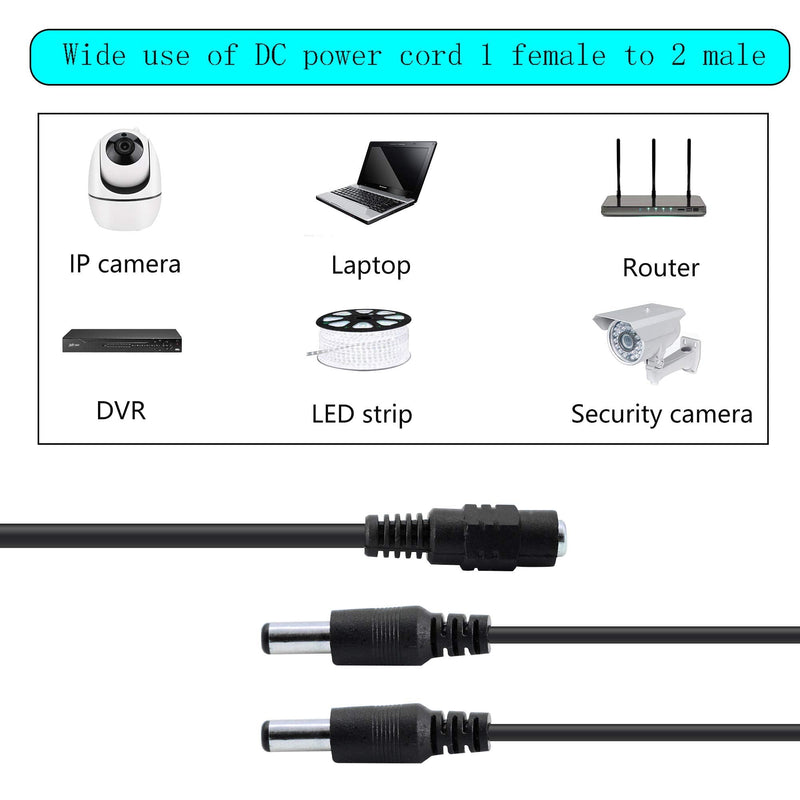 GINTOOYUN DC Y Splitter Cable 1 Female to 2 Male,5.5mm x 2.1mm DC Power Extension Adapter Cable,for CCTV Surveillance Cameras,Surveillance Routers,DVR,and More（2PCS)