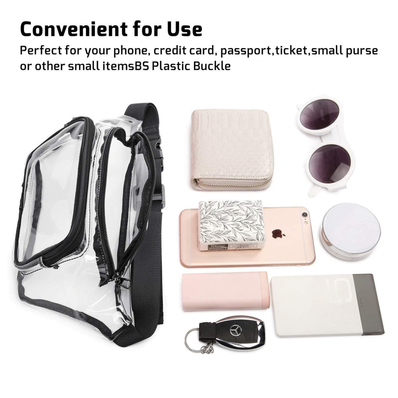 Fanny Pack, Veckle Clear Fanny Pack Waterproof Cute Waist Bag Stadium Approved Clear Purse Transparent Adjustable Belt Bag for Women Men, Travel, Beach, Events, Concerts Bag, Black