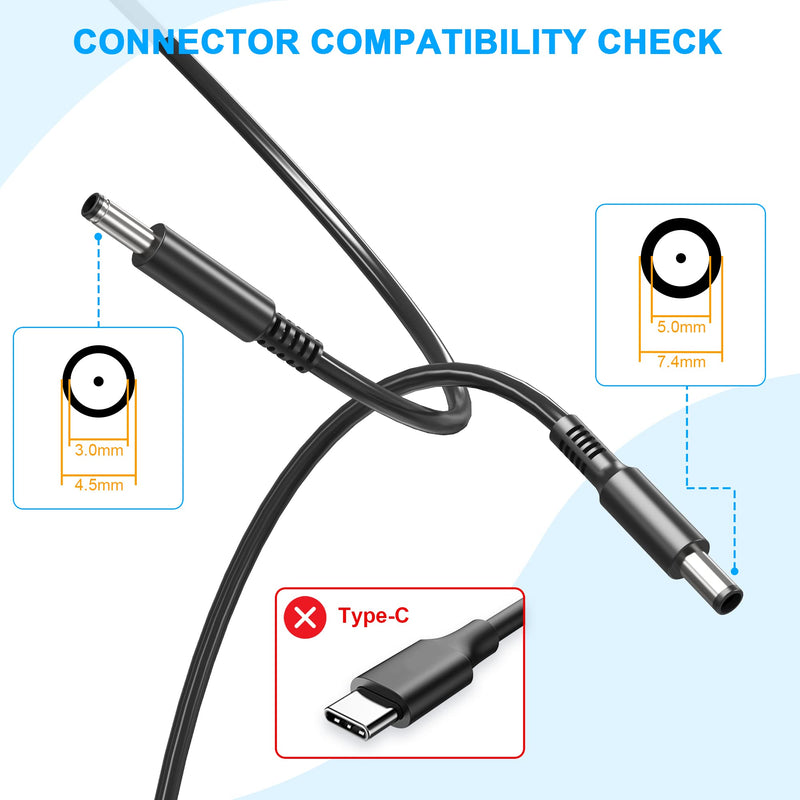 65W&45W 2 Tips Charger for Dell Laptop Charger，Replacement for All 65W/45W Dell inspiron 13 14 15 17 3000 5000 7000 Series laptops Round Connects Chargers（7.4mm and 4.5mm）