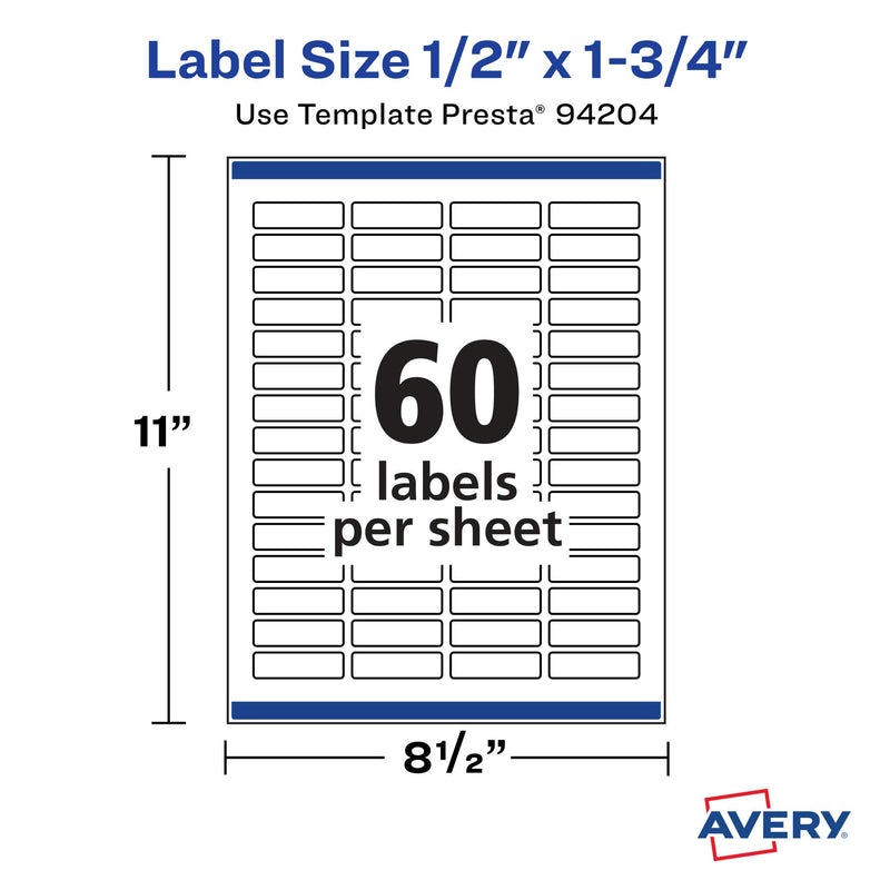 Avery Matte White Rectangle Labels with Sure Feed, .5" x 1.75", 3,000 Matte White Printable Labels 3,000 Labels