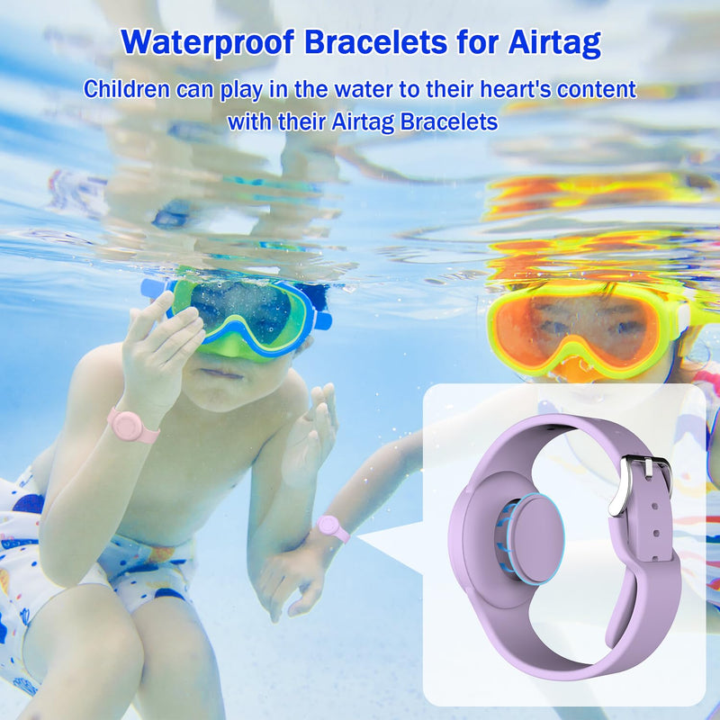 R-fun Waterproof Air Tag Bracelets for Kids [2 Pack] Compatible with Apple Air Tag Finders with Soft Silicone,Anti Lost GPS Item Finders Case Cover for Kids,Pink/Light Purple Pink/Light Purple
