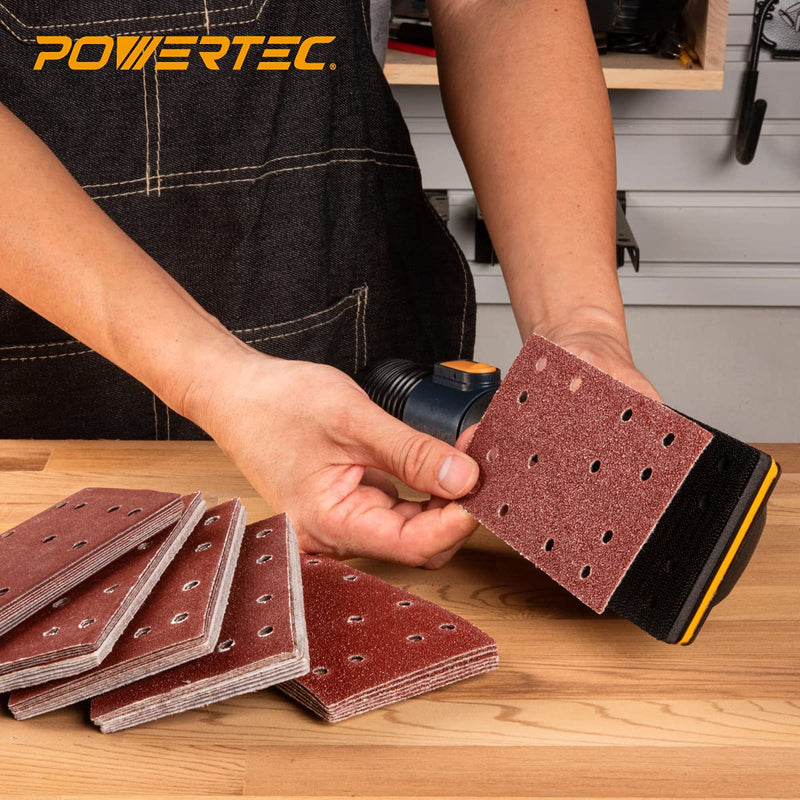 POWERTEC 71514 Hand Sanding Block Set w/Aluminum Oxide Sander Pad Assortment 80mm X 130mm – 50 Pack (40, 80, 120, 180, 240 Grit, 10 of each)