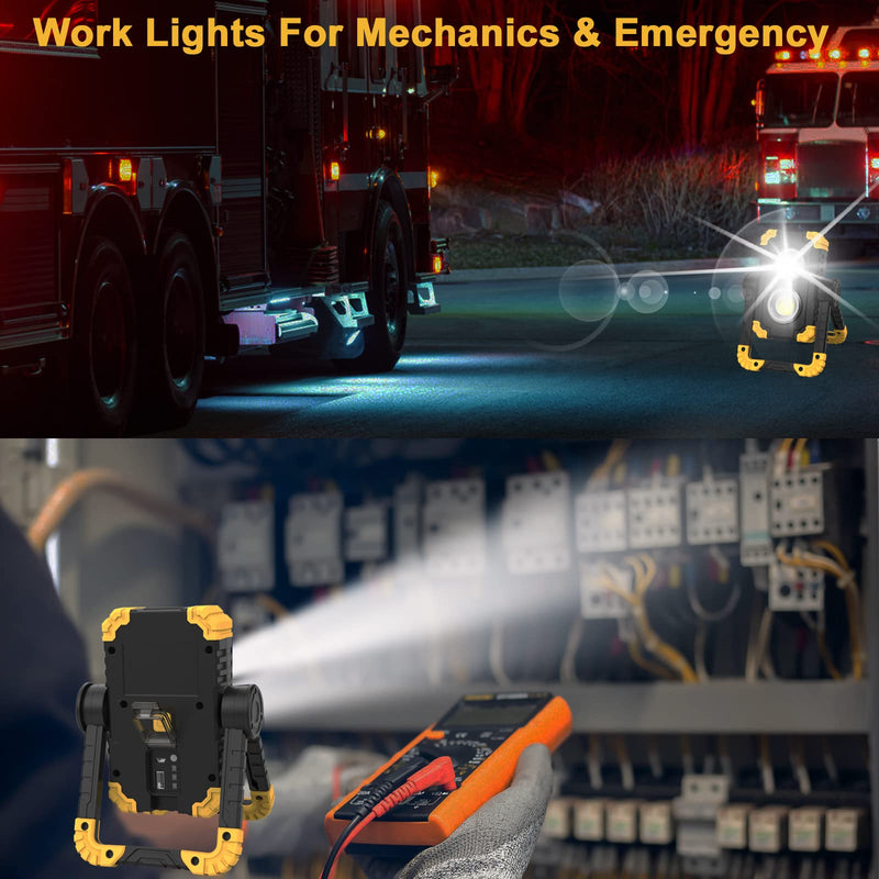 Samyoung 3000 Lumen Work Light, 30W Rechargeable Work Light, 360° Rotating LED Work Light IP65 Waterproof Mechanic Light for Job Site Car Repairing Construction Site Large