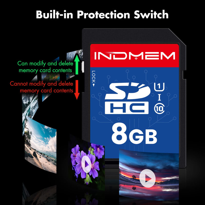 INDMEM SD Card 8GB 2 Pack UHS-I U1 Class 10 8G SDHC Flash Memory Card Compatible with Digital Camera, Computer, Trail Cameras 2Pcs