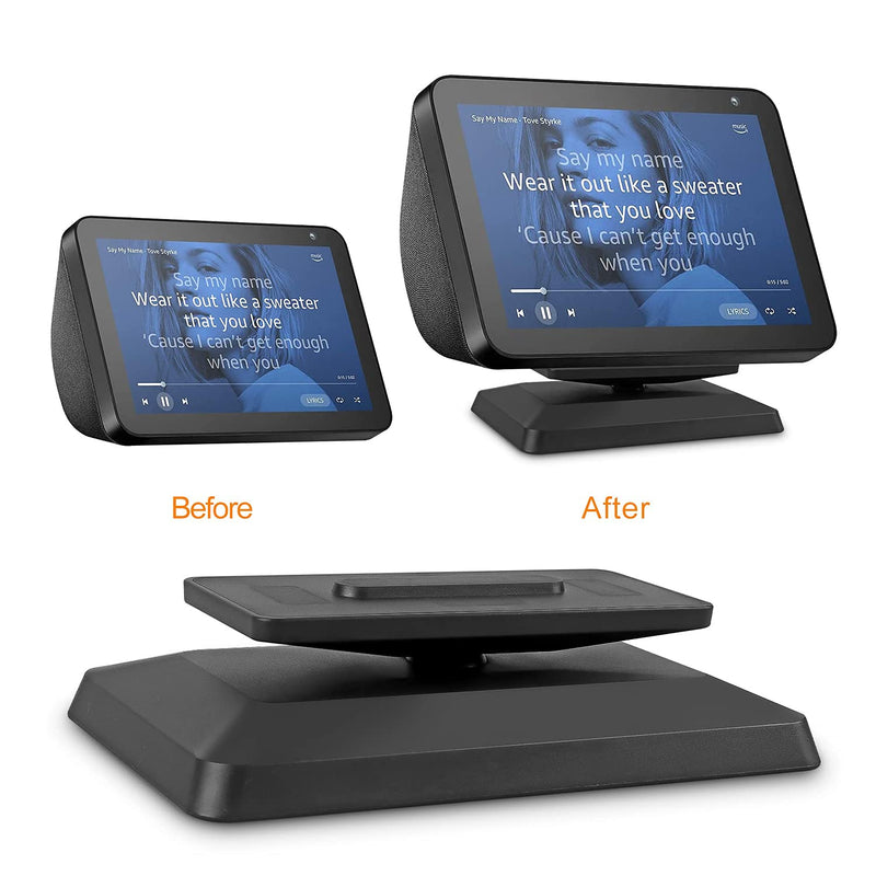 Stand for Echo Show 8, Adjustable Mount Accessory Smart Speaker 360 Degree Swivel Holder for Echo Show 8 with Magnetic Attachment Anti-Slip Base (Black) Black