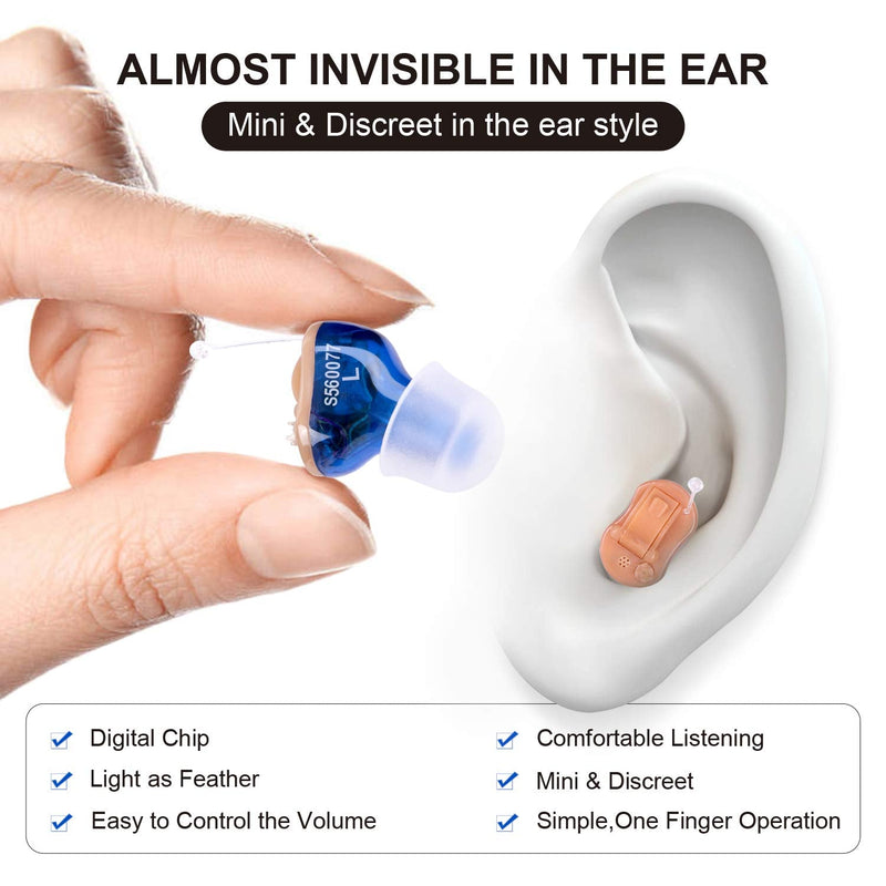 Hearing Amplifier for Seniors Adults Noise-Cancelling - Miracle Ear Amplifier Invisible Sound Amplifier Digital Hearing Enhancement Devices As Seen On TV Hearing Aid Cleaning Tools Included (Blue) Blue