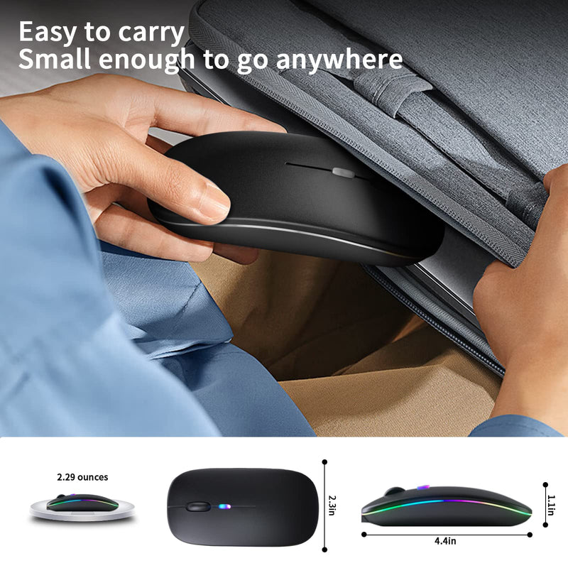 KANMABPC Wireless Bluetooth Mouse, Rechargeable LED Dual Mode Mouse (Bluetooth 5.2 and USB Receiver) Portable Silent Mouse,for Laptop/Desktop/Tablet(Black) Black
