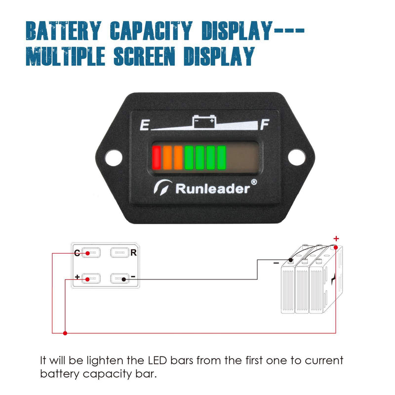 Runleader 36V Battery Fuel Gauge Meter,Battery Level Meter,Lead Acid Battery Applicably,Single&Multiple Screen Display for Golf Cart Club Car Forklift Scrubber Machine (36V)