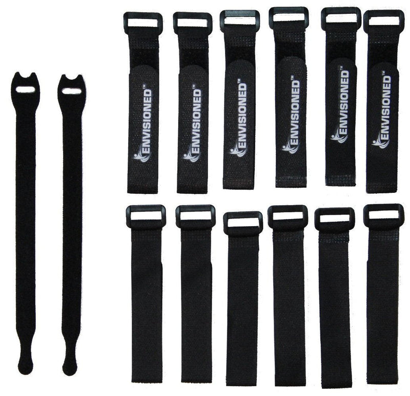 Reusable Cinch Straps 1" x 12" - 12 Pack, Multipurpose Quality Hook and Loop Securing Straps (Black) - Plus 2 Free Bonus Reusable Cable Ties 1" x 12"