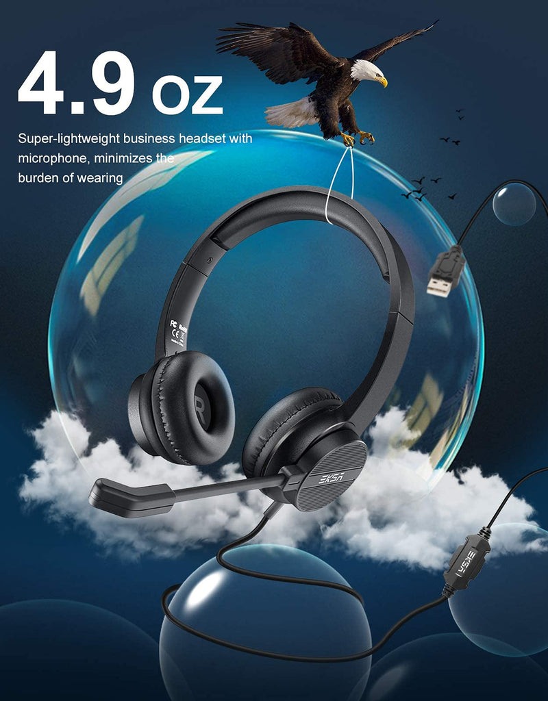 EKSA Headset with Microphone for Laptop, USB Environmental Noise Cancelling Headset, Adjustable Mic Boom, All-Day Comfort On Ear Computer Headphone for Home Office Call Center Skype Zoom
