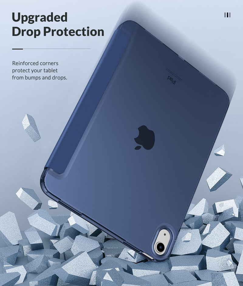 MoKo Case for New iPad 10th Generation Case 2022, iPad 10.9 Case with Soft TPU Translucent Frosted Back Cover, Slim Shell Stand Protective Case with Auto Wake/Sleep, Support Touch ID, Navy Blue