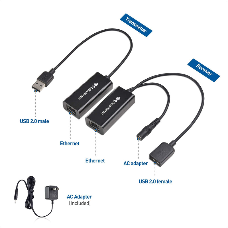 Cable Matters USB Over Ethernet Extender with Power Adapter - Full USB 2.0 Support for Keyboard, Mouse, Webcam, and More