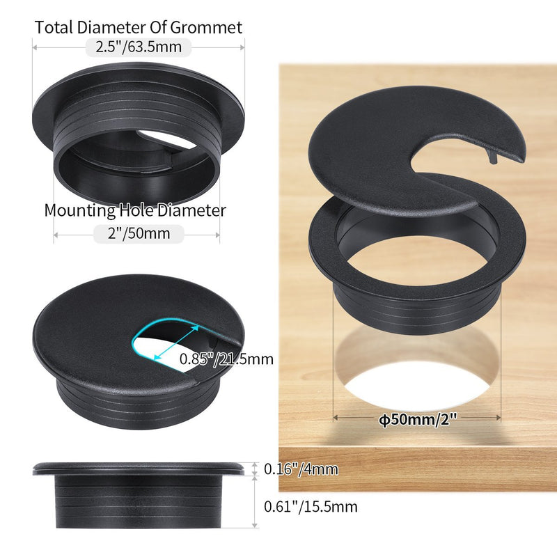 Desk Grommet 2 Inch, Plastic Desk Cord Cable Hole Cover Grommet - 10 Packs, Black