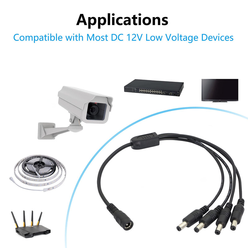 YACSEJAO DC Power Splitter Cable 1 Female to 4 Male 5.5mm X 2.1mm CCTV DC Power Supply Splitter Cable for CCTV Security Cameras