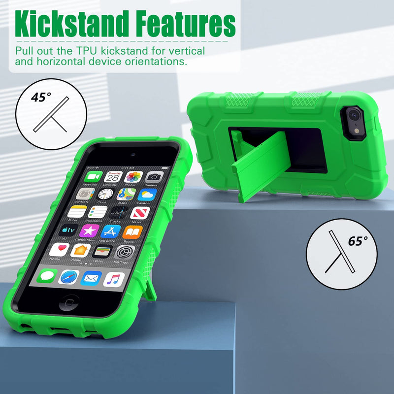 ZoneFoker for iPod Touch 7th Generation Case, iPod Touch 6th / 5th Generation Case Heavy Duty Shockproof Rugged Cover for Apple iPod Touch 7/6/5 Generation Case Green…