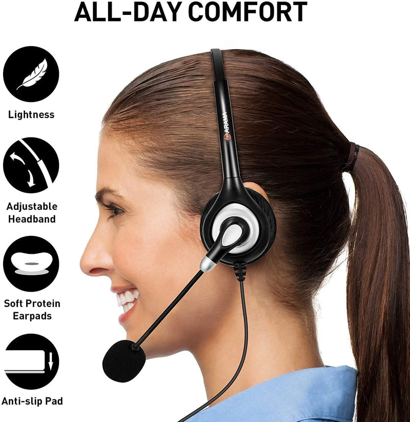 Arama Cell Phone Headset with Microphone Noise Cancelling & Call Controls 3.5mm Computer Headphone for iPhone, Android, Laptop, PC, Call Center Office, Business Skype Softphone Mono-A600