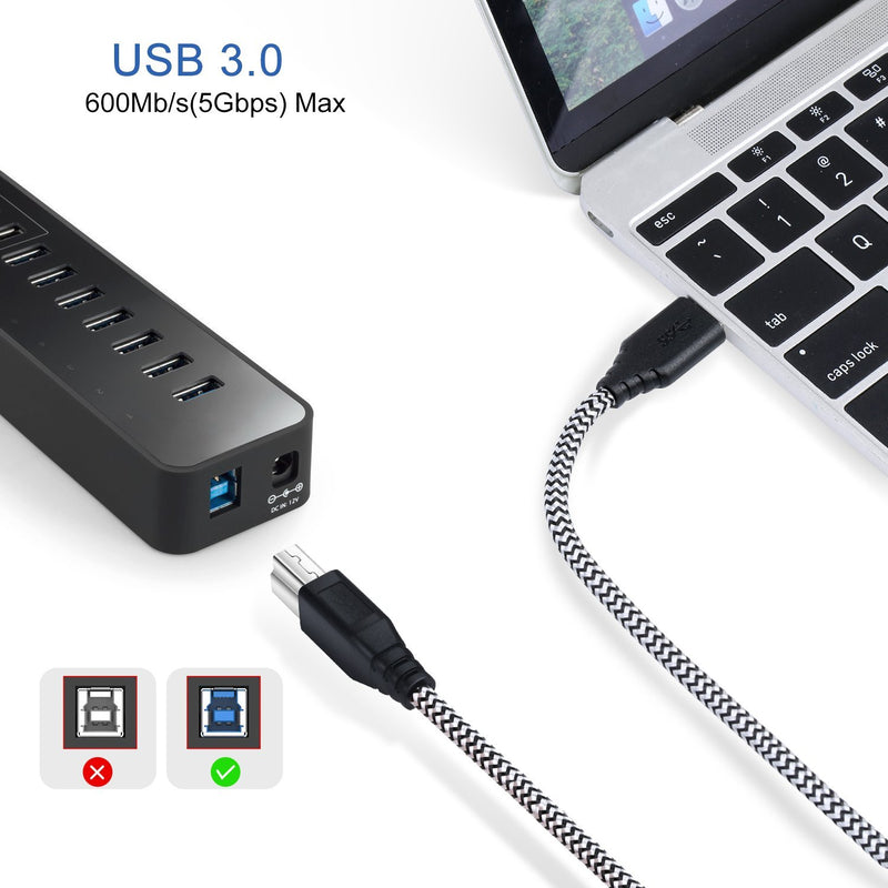 USB 3.0 Cable A Male to B Male 6Ft, OKRAY 2 Pack Durable Nylon Braided Superspeed USB 3.0 A to B Cable Compatible for Hard Disk Drive, Scanner, USB Hub, Monitor and More(Black, White) Black,White