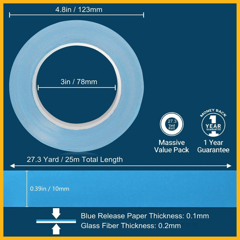 HPFIX Thermal Adhesive Tape 10mm by 25M, High Performance Thermally Conductive Tape Apply for Coolers, Heat Sink, LED Strips, Computer CPU, GPU, Easy to Apply & High Durability 10mm x 25M