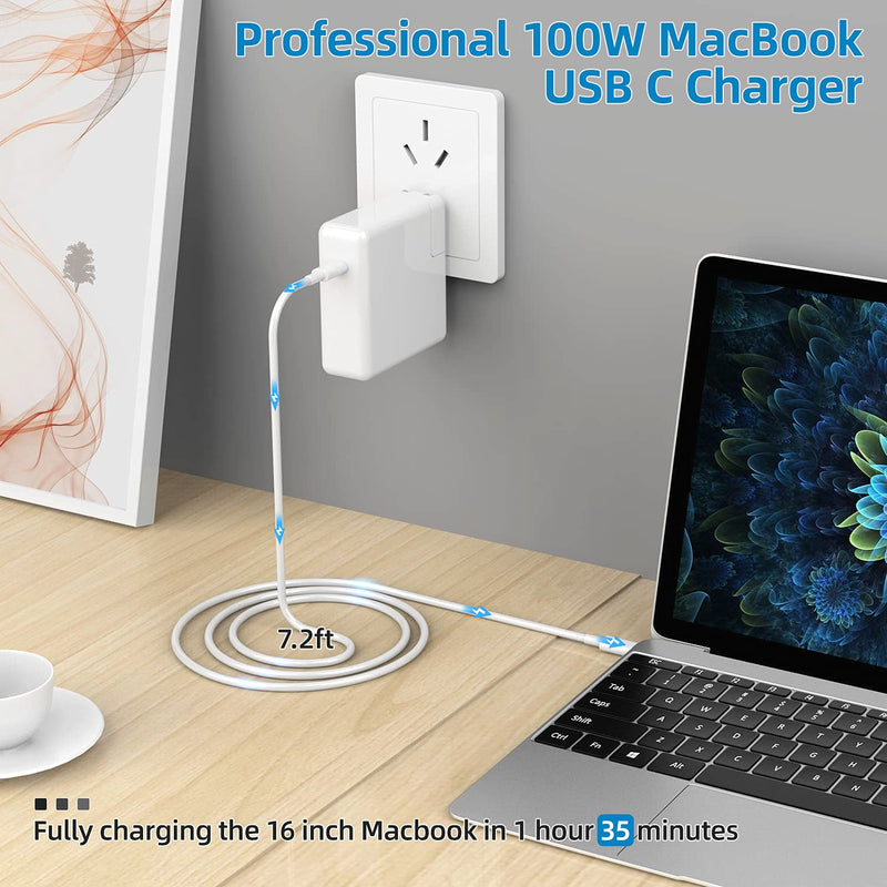 Mac Book Pro Charger - 100W USB C Charger Power Adapter Compatible with MacBook Pro 16, 15, 14, 13 Inch, MacBook Air 13 Inch, iPad Pro 2021/2020/2019/2018 and All USB C Device, 7.2ft USB C to C Cable