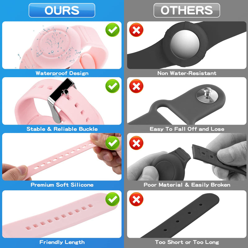 Waterproof Air Tag Bracelet for Kids(2 Pack), Soft Silicone Air Tag Hidden Wristband Kids, Lightweight GPS Tracker Compatible with Apple AirTag Watch Band for Child (Purple & Pink) Purple & Pink