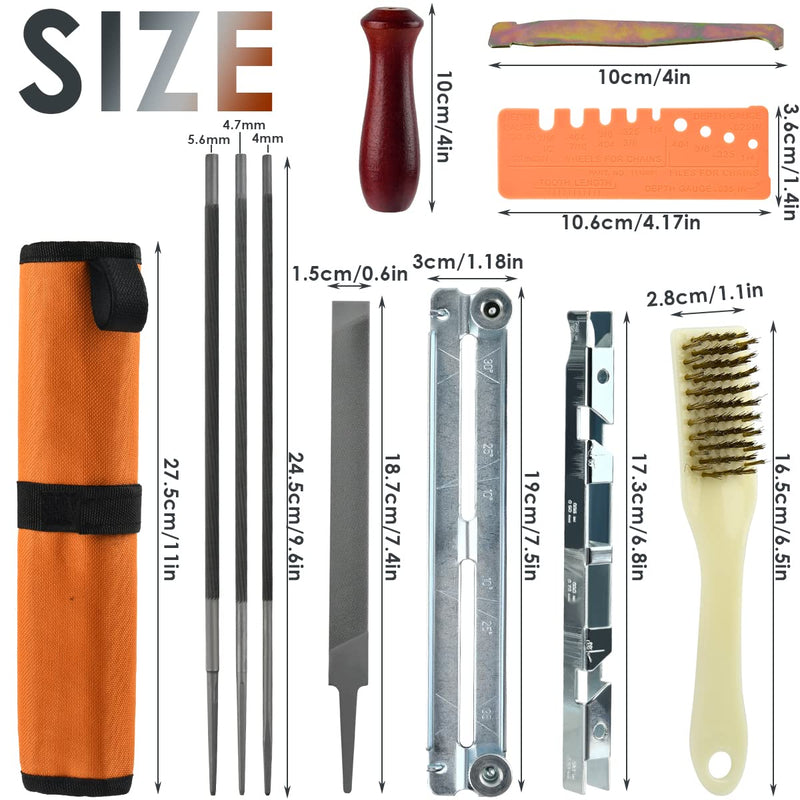 Chainsaw Sharpener 11 Piece Chainsaw Sharpening File Kit, Universal Chainsaw File Set Chainsaw Sharpener Maintenance Kit for Chainsaws, File Kit for Sharpening Saw Chains with Bag
