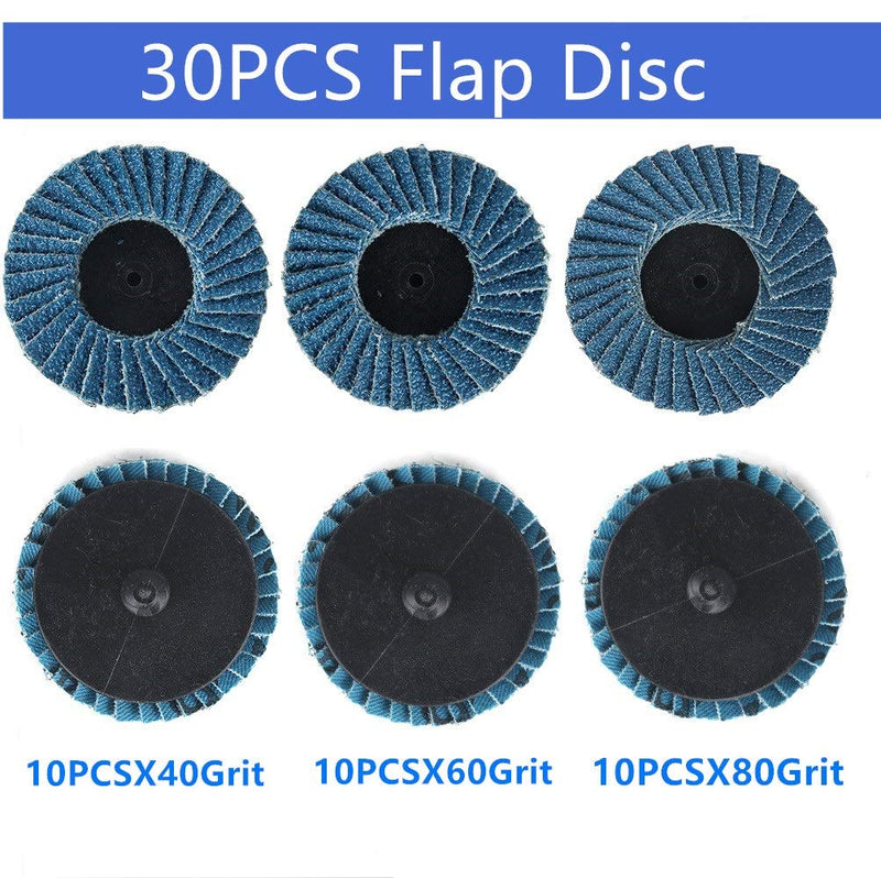 Titoe 30 PCS Flap Disc, 2 Inch T27 Zirconia Alumina Flat Flap Disc Roloc Roll Lock Grinding Sanding Sandpaper Wheels with 1/4 inch Holder, Includes 40/60/80 Grits 40/60/80Grit