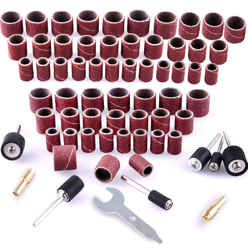 SIQUK 531 piece sanding sleeve set for Dremel power tools, with 504 pieces sanding sleeves, 24 pieces sanding roller, 2 pieces drill chuck and 1 wrench