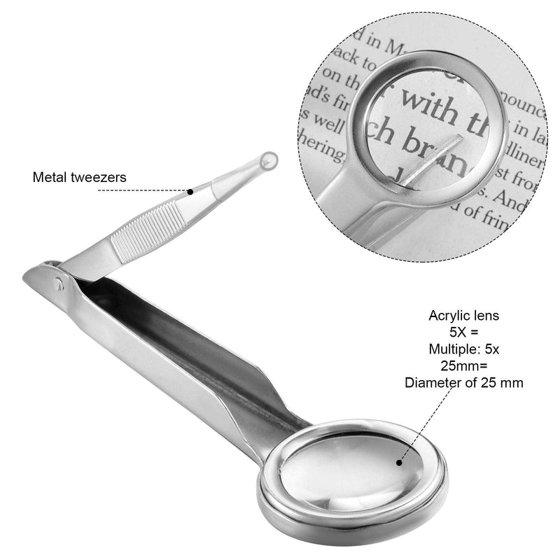 3 Pieces Magnifying Tweezers, Splinter Tweezers Forceps with Magnifying Glass 5X Handheld Magnifier Tweezers Portable Repairing Loupe Tool for Scientific Jewelry Inspection Stamps Ingrown Hair Removal