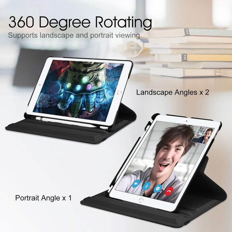 Fintie Rotating Case for New iPad 8th Gen (2020) / 7th Generation (2019) 10.2 Inch - [Built-in Pencil Holder] 360 Degree Rotating Smart Protective Stand Cover with Auto Sleep/Wake, Black