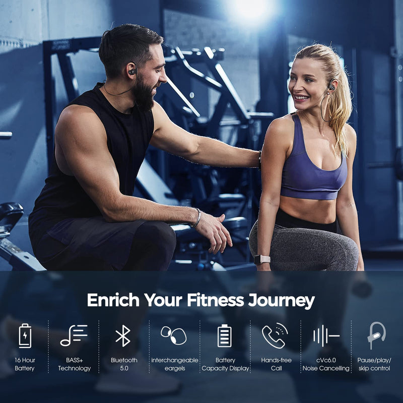 Bluetooth Headphones, Deep Bass Wireless Running Headphones w/16 Hrs Playtime, Bluetooth Earbuds in-Ear w/Earhooks, IPX7 Waterproof Sports Earphones with Microphone for Calls