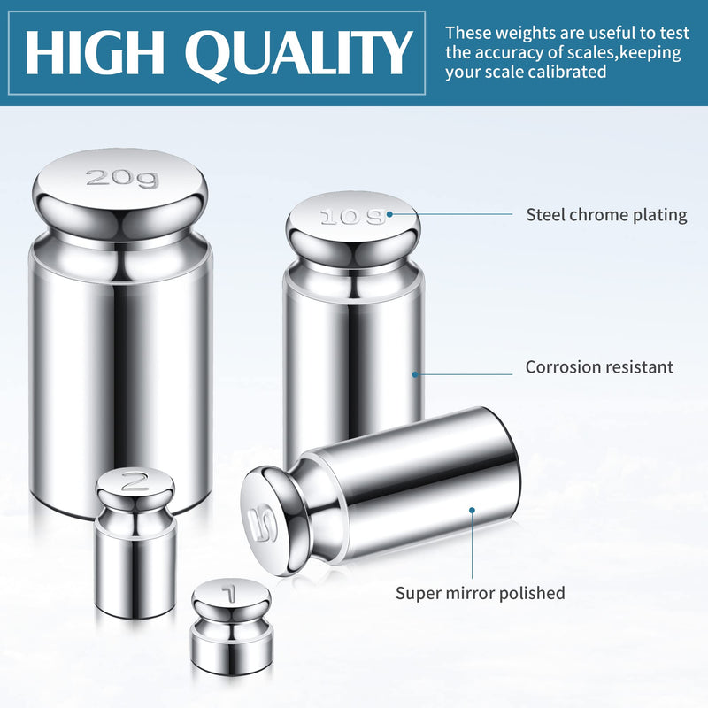 TOODOO 1g 2g 5g 10g 20g Calibration Gram Weight Set for Digital Scales Balance and 1 Piece Calibration Weight Tweezers, Silver